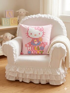 Hello Kitty Pink Stripe Pillow Cover Only Approx. 17x17 Cute Kawaii Decor